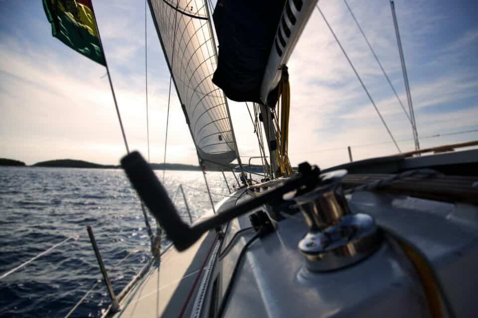 Length of sailing boat under sail image.